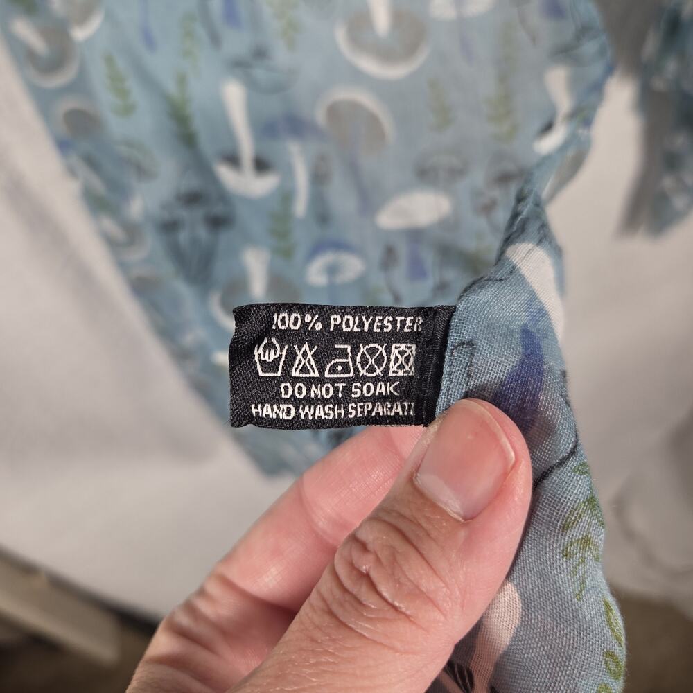 Peony Mushroom Print Blue Rectangle Scarf Boho Whimsy Nature Lightweight Cute - Picture 5 of 7